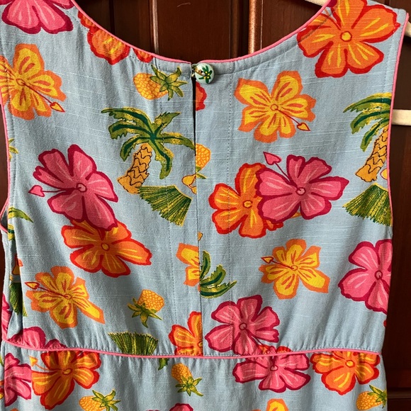 Rare MOE Vintage 60s/70s Blue Hawaiian Print Mod Mini Dress - Picture 3 of 9